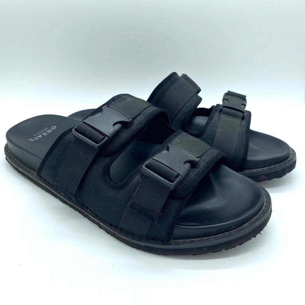 Greats Brooklyn Black Utility Slides Sandals Gorpcore Buckles Men's size 11